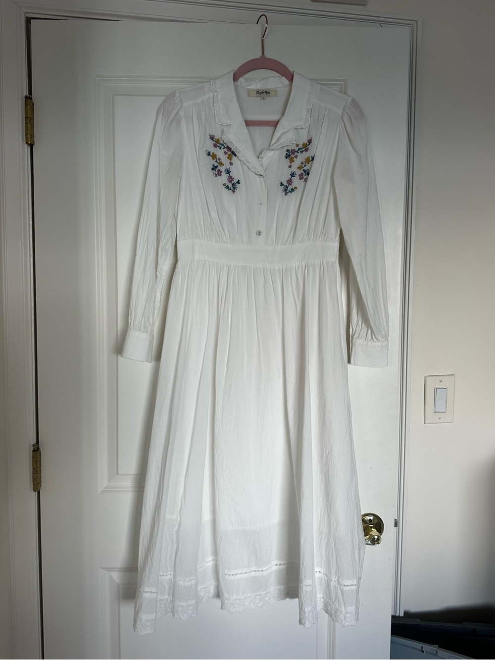 Simple Retro Embroidered Prairie Dress 100% Cotton - Picture 9 of 14